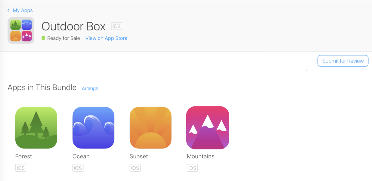 「App Bundle」ページ右上のスクリーンショット。「審査へ提出」ボタンがあります。
