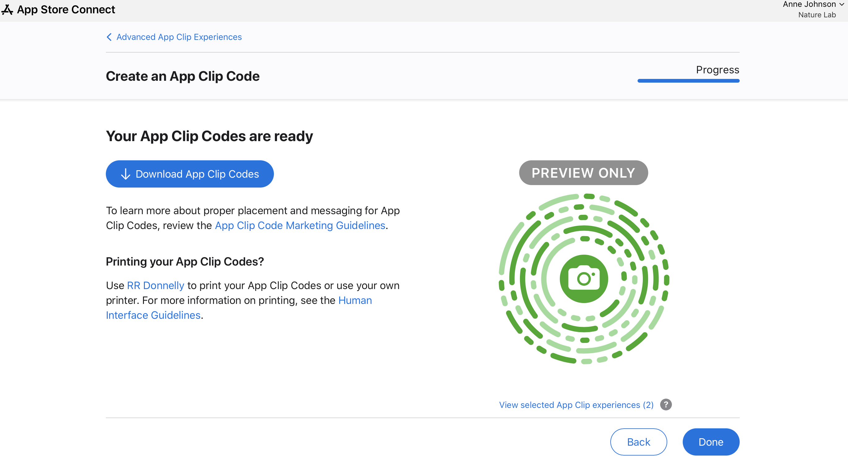 印刷可能なApp Clipコードのダウンロードのスクリーンショット。