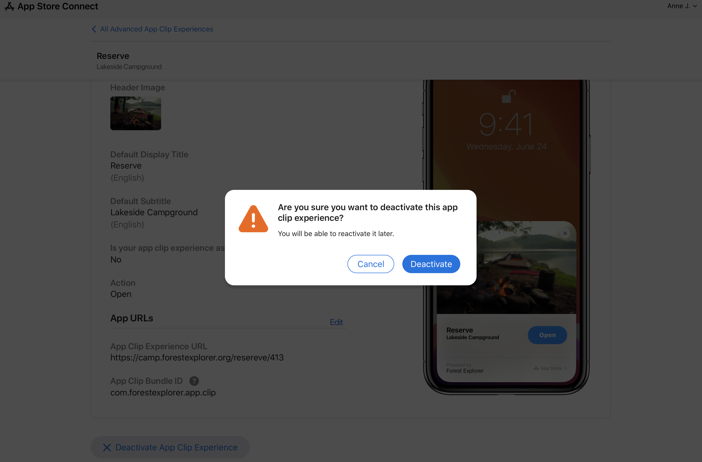 App Clipを無効にしてもよいか確認する画面のスクリーンショット。